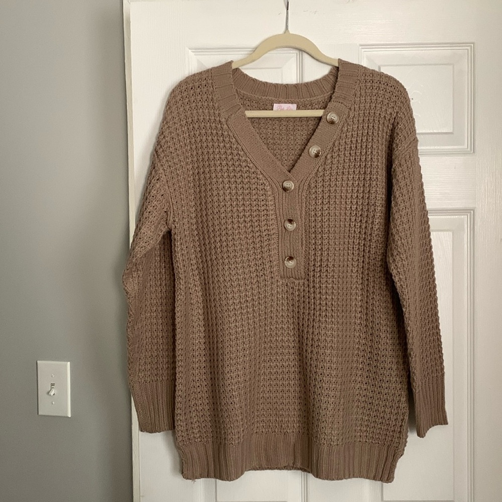 Sweater from pink lily. Over sized. Size small. Brown